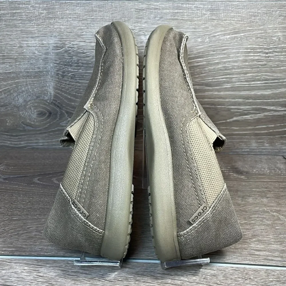 Crocs Santa Cruz II Khaki Canvas Big Boy Size 5 Slip On Loafers